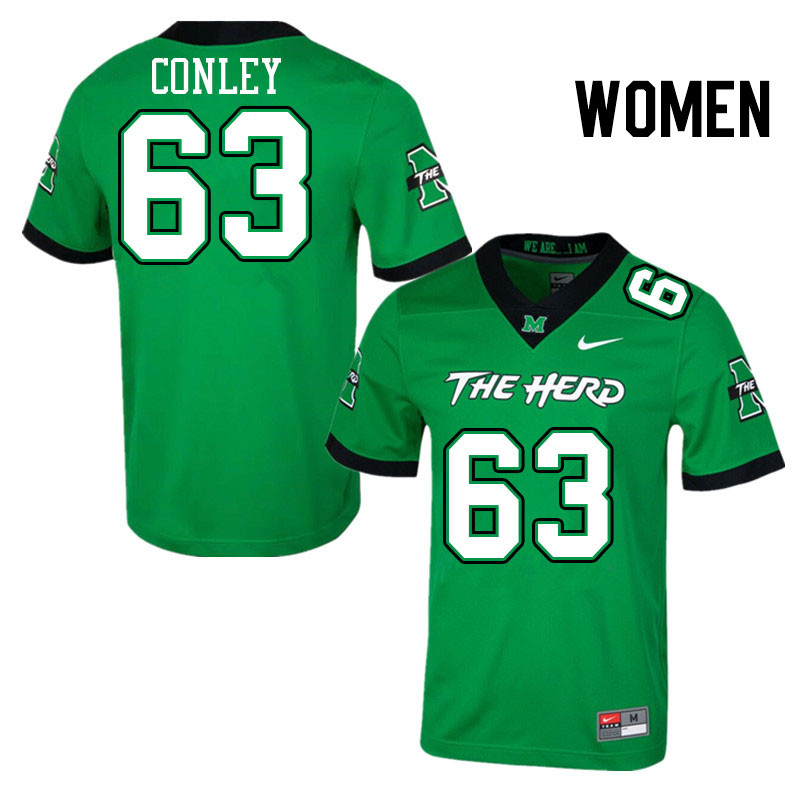 Women #63 Ayden Conley Marshall Thundering Herd College Football Jerseys Stitched Sale-Green - Click Image to Close